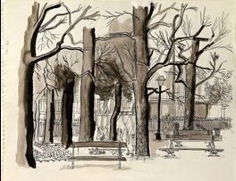 Pierre Le-Tan - Un square parisien - Illustration originale