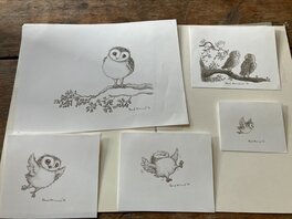 Paul Howard - 5 original drawings by Paul Howard for the book The owl who was afraid of the dark - Illustration originale