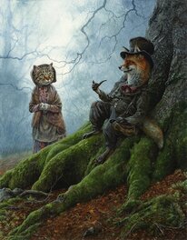Christopher Dunn - The Fox & the cat original drawing by Chris Dunn - Original Illustration