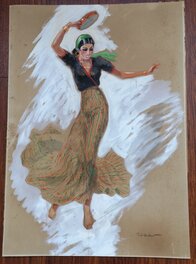 Paul Ordner - (1950) Paul Ordner - La Gitane - Grande illustration originale à la gouache - Original Illustration