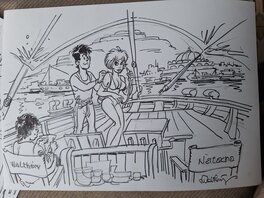 François Walthéry - Natacha  en bateau - Original Illustration
