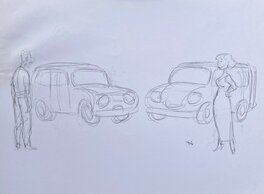 Philippe Berthet - Philippe Berthet, dessin original préparatoire, "L'Accident". - Œuvre originale