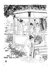 Olaf Boccère - Mémoires d'une chanteuse Allemande, illustration d'un classique de la littérature érotique du XIXè - Original Illustration