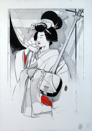 Michetz - La Geisha et son shamisen - Illustration originale