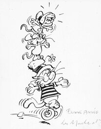 Raymond Macherot - 1970'S - Sibylline et le Petit Cirque : Carte de voeux - Illustration originale