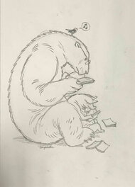 Hervé Tanquerelle - Ours polaire et cochon en pleine lecture - Original Illustration