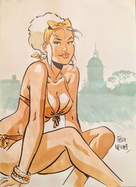 Félix Meynet - Mirabelle en maillot de bain - Illustration originale
