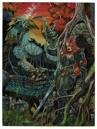 Philippe Bringel - La jeune guerrière et le dragon - Illustration originale