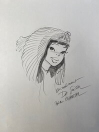 Lucien De Gieter - Lucien de Gieter, illustration originale, portrait de la Princesse Théti Chéri portant la couronne royale. - Original Illustration