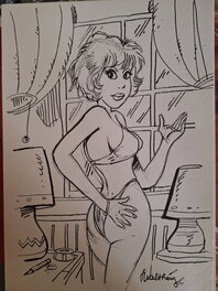 François Walthéry - Natacha à la fenétre - Illustration originale