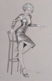Patrick Hitte - La Pin-Up Sur Son Tabouret - Original Illustration