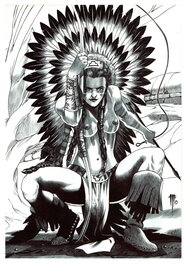 Philippe Bringel - L'indienne et la flèche noir - Original Illustration