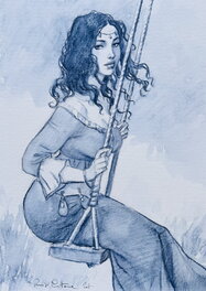 Luigi Critone - Le Scorpion - Mejai sur balançoire - Illustration originale