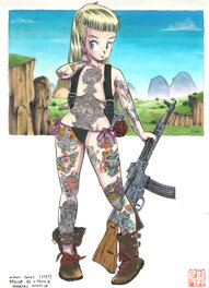 Gochi - Pin Up Red Ribbon Rising - Original Illustration