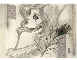 Olivier Ledroit - La femme à la plume de paon - Illustration originale