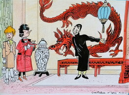 Marc Wasterlain - Parodie Hergéenne - Le Lotus Bleu (2) - Original Illustration