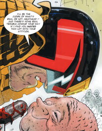 Detail, Grimacing Dredd and a blissed out Spork. Detail, Grimacing Dredd and a blissed out Spork.