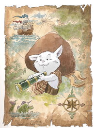 Jean-Luc Masbou - Eusebe - La carte aux trésors - Illustration originale