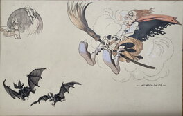 Edmond-François Calvo - « La fleur enchantée «   La sorcière - Planche originale