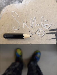 The pencil used, picture signed ‘S K MOORE 2025’…and my paint splattered boots. The pencil used, picture signed ‘S K MOORE 2025’…and my paint splattered boots.