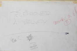 Inscriptioin de la main de Peyo au dos de la planche
