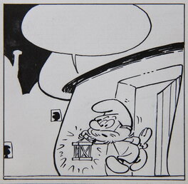 Case extraite de la première version de la planche n° 8 de l'album Les Schtroumpfs et le Cracoucass