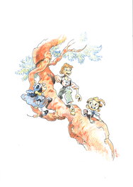 Cyrille Pomès - Cyrille Pomès - Illustration Les enfants de Chatom - Illustration originale