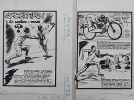 Dix - Dix Rubrique SPORTIFS Le Saviez-Vous ? Escrime Motocyclette Athlétisme ..Planche de L'Atelier Chott parue dans RANCHO 24 en 1960 - Illustration originale