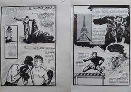 Dix - Dix Rubrique SPORTIFS Le Saviez-Vous ? Taureau Boxe Tour Eiffel 2 Planche 41 & 42 Atelier Chott Big Horn 22 en 1959 - Illustration originale