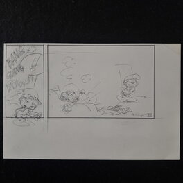 Peyo - Bande originale des Schtroumpfs, signée Peyo - Planche originale