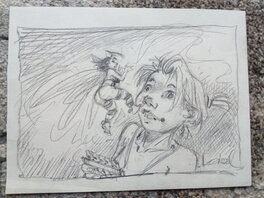 Régis Loisel - Clochette et peter pan + dessin érotique au dos / régis loisel - Illustration originale