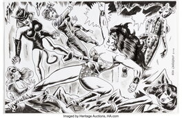 Ken Landgraf - Ken Landgraf - Illustration originale de Wonder Woman contre les méchants de DC _ Lot n° 48166 - Planche originale