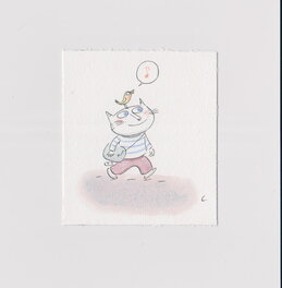 Yves Cotten - Le chat promenade - Illustration originale