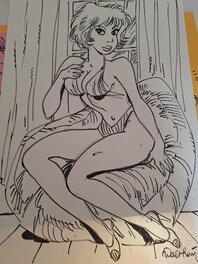 François Walthéry - Natacha sur son pouf - Illustration originale