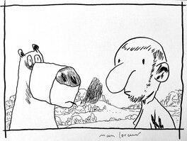 Manu Larcenet - Auto-Portrait au chien qui fume - Illustration originale