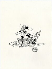 Thierry Martin - Micket et Minnie en fête - Illustration originale