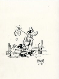 Thierry Martin - Mickey et Dingo en balade - Illustration originale