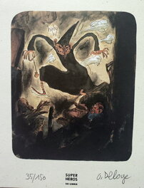 Ex-Libris offset SUPER HEROS  9,9 x 12,4;  35/150 signé : O. Deloye