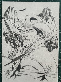Giulio De Vita - Portrait de Tex avec arme à feu et decor montain - Comic Strip