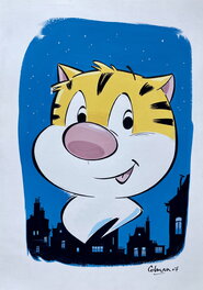 Stéphane Colman - 2007 - Billy the Cat : Portrait de Billy sous un ciel étoilé - Illustration originale