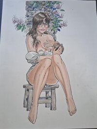Malik - Sexy pinup giving milk - Original Illustration