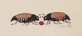 Benjamin Rabier - Une coccinelle et deux coléoptères - Original Illustration