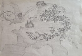 Romano Scarpa - Scarpa - EuroDisneyland - Dessin préparatoire de présentation - Œuvre originale