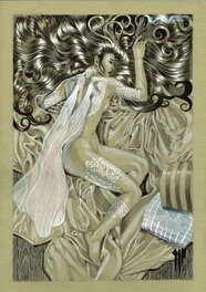 Philippe Bringel - Fille tatouée - entre les boucles - Illustration originale