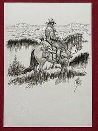 Giulio De Vita - Tex au cheval dans le Montana - Illustration originale