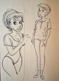 François Walthéry - François Walthéry, croquis préparatoire, recherche de personnages et d'attitudes. - Original art