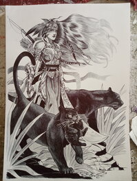Philippe Bringel - L'indienne guerrière et ses fauves - Illustration originale