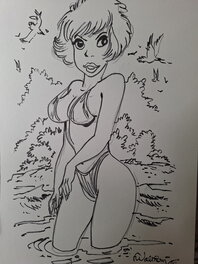 François Walthéry - Natacha danq l eau devant un bosquet - Comic Strip
