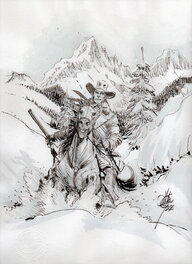Giulio De Vita - Tex au cheval sur la neige - Illustration originale