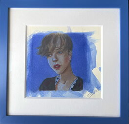 Jean-Pierre Gibrat - Portrait sur fond bleu d'Amélie - Mattéo troisième époque - Original Illustration